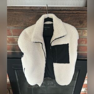 Adrienne Landau Cream and Black Sherpa Vest